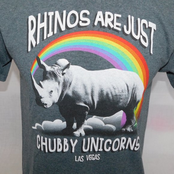 RHINOS ARE JUST  CHUBBY UNICORNS Las Vegas Rainbow Mens M Graphic T Shirt - Picture 2 of 7